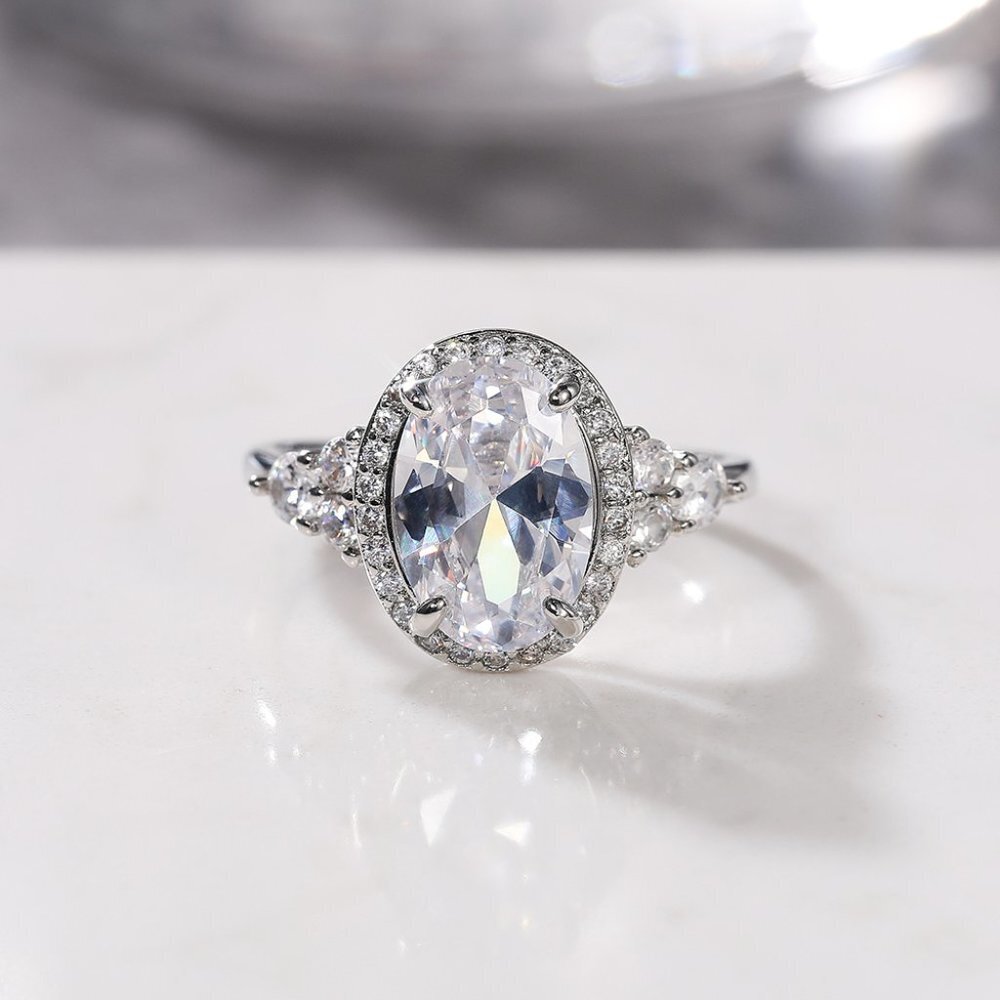 😍Beautiful Noble Oval Pure CZ Macro Pave Silver Wedding Luxury Rings, K936 - Picture 5 of 8